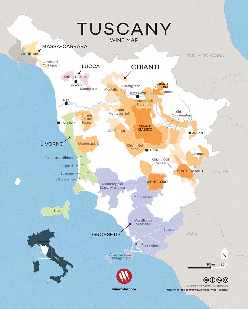 Mapa do vinho da Toscana